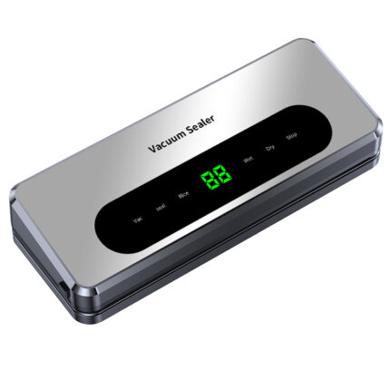 The home vacuum food sealer features a high-quality automatic touchscreen, equipped with a vacuum roll bag storage compartment and a bag cutter