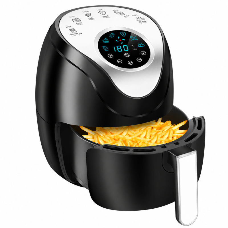 Modern Smart Electric Air Fryer with LCD Display, Oil-Free Fast Cooking Kitchen Appliance for Home and Commercial Use