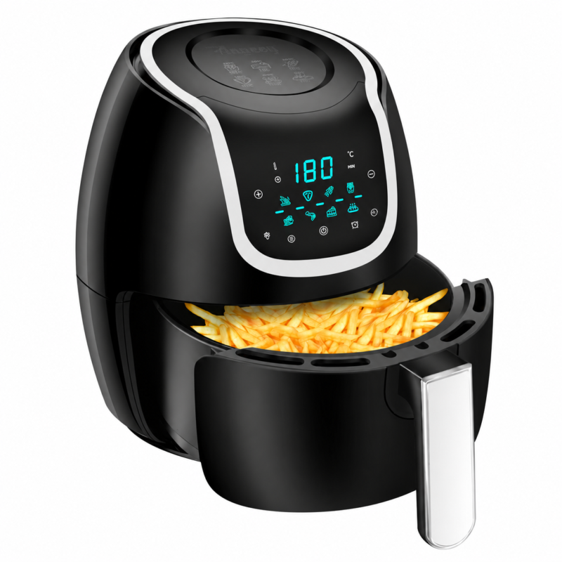 1500W Modern Digital Touch Screen Air Fryer, Oil-Free Multifunctional Round Oven Kitchen Appliance for Home Use